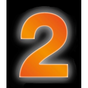 Reflektierende, orange Klebezahl 2, 8 cm hoch, für Hausnummern und Briefkästen.