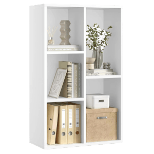 Weißes Songmics Bücherregal Custos mit 5 Fächern, flexibel aufstellbar.