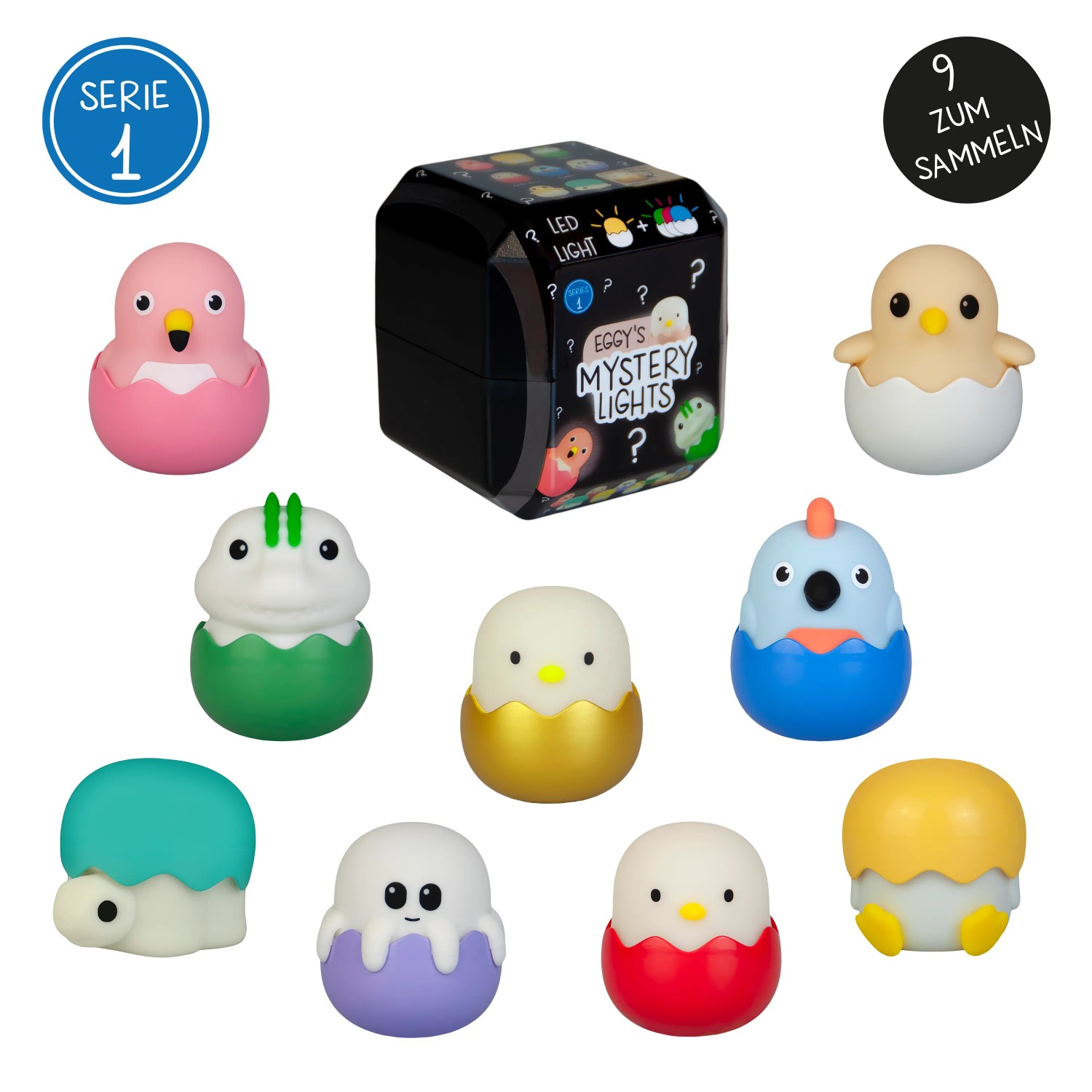 MegaLight Mini Lichter Eggy's Mystery Lights, 9-fach sortiert, Nachtlichter zum Sammeln.