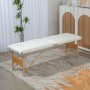 Cremeweiße, klappbare Massageliege aus Pappelholz mit verstellbarer Höhe, ideal für Wellness & Therapie.