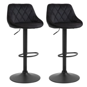 HOMCOM 2er-Set schwarze Barhocker, höhenverstellbar, mit gestepptem Samtbezug und stabilem Metallfuß.