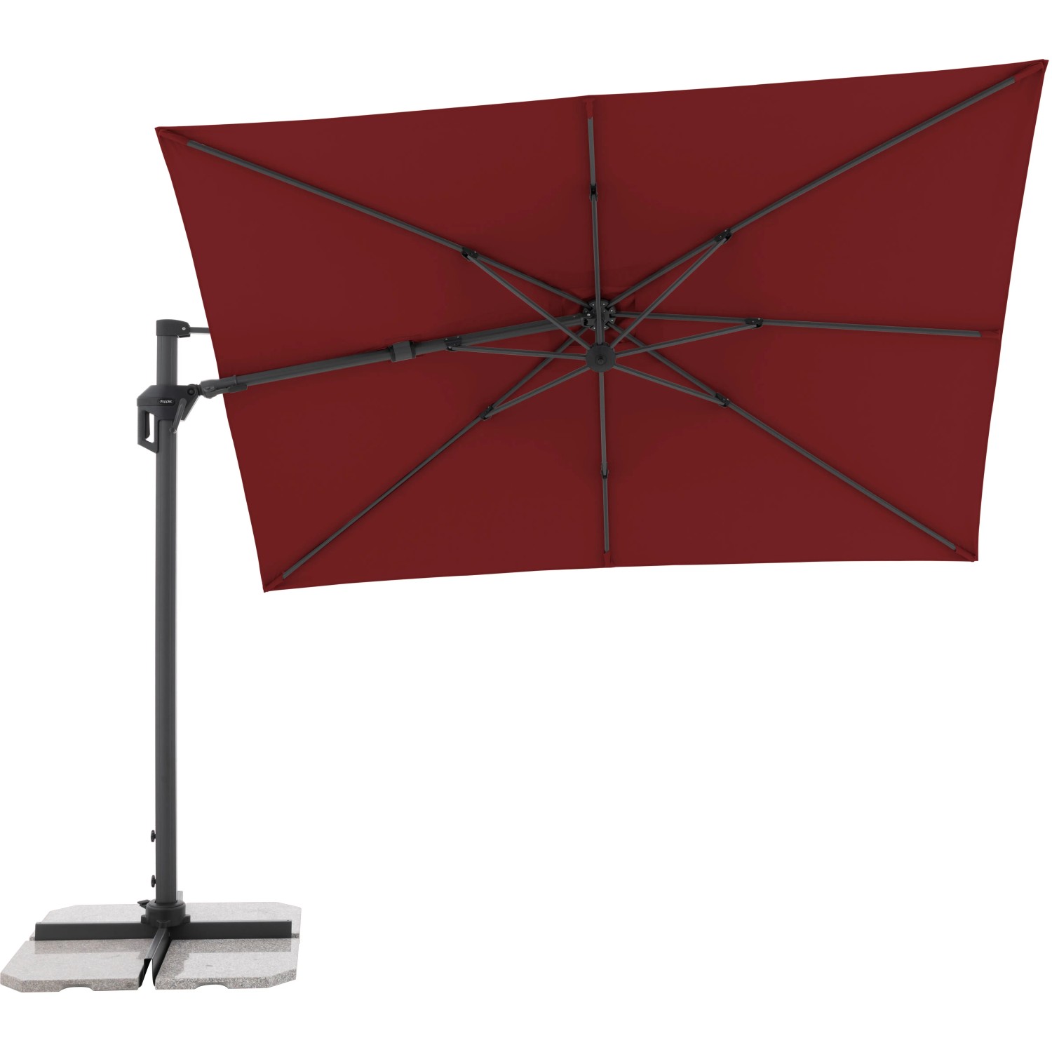 Doppler Ampelschirm, 310x210 cm, Bordeaux, mit Kurbel. Rechteckiger Sonnenschirm mit Dreh- und Neigungsfunktion.