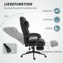 Schwarzer ergonomischer Bürostuhl mit Liegefunktion, ausziehbarer Fußstütze und Leinenoptik.