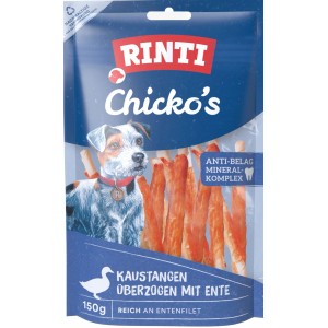 Rinti Chicko Kaustangen mit Ente, kleine Hunde-Snacks zur Zahnpflege im 150g Beutel.