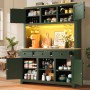okwish Hochschrank mit LED Lichtsystem Rattan Kippsicherung Küche 120x40x180cm Grün_2