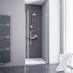 Schulte Drehtür AlexaStyle2.0, Alunatur, 80x192cm, rahmenlose Duschkabine mit Echtglas.