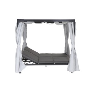 Anthrazitfarbenes Siena Garden Loungebett Waikiki mit Vorhängen und verstellbarer Liegefläche.