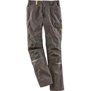 Roadsign Herren Berufshose in Anthrazit-Gelbgrün, Größe 54. Arbeitskleidung mit Taschen und Reflektoren.