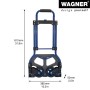 Zusammengeklappte blaue Wagner Sackkarre TH4123 aus Stahl, Tragkraft 80 kg.