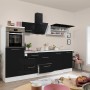 Respekta Premium Küchenzeile 280 cm in Schwarz Hochglanz/Weiß mit E-Geräten.