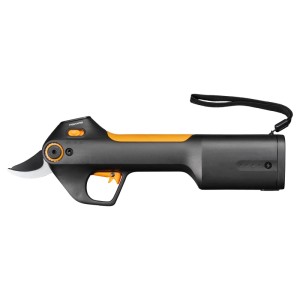 Fiskars Akku-Gartenschere M Bypass, schwarz-orange. Ergonomische elektrische Astschere für präzise Schnitte bis 25 mm.