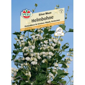 Sperli Saatgut Helmbohne Silver Moon: Kletterpflanze mit weißen Blüten, geeignet für Vögel.