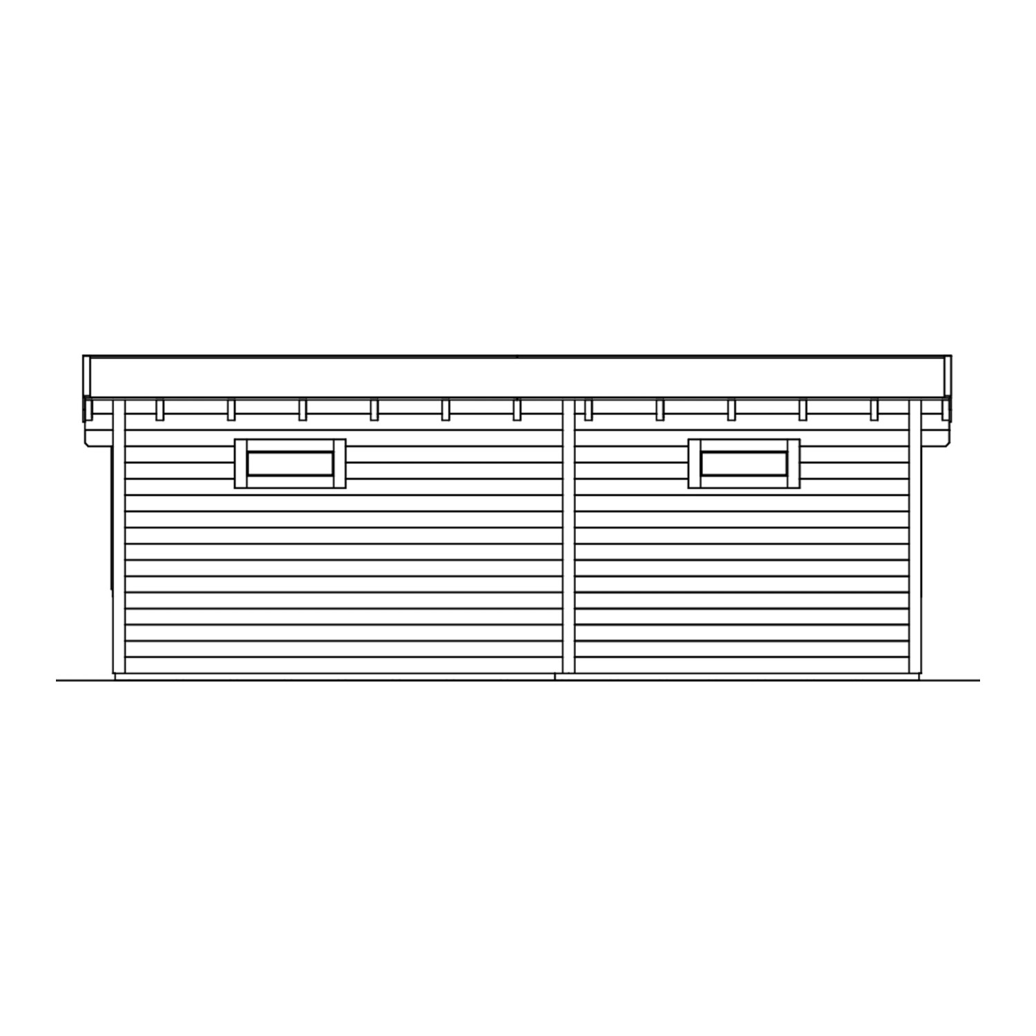 Illustration eines schiefergrauen Skan Holz Gartenhauses Arnheim mit zwei Fenstern.