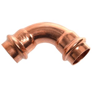 Kirchhoff CU-Bogen 90° mit 2 Muffen, blank, 22 mm, 10er-Set für Pressfittings.