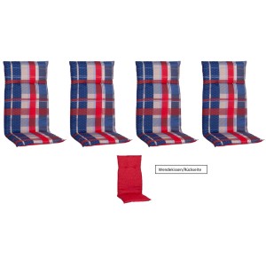 4er-Set Beo Sitzauflagen Hochlehner Gold Coast, rot kariert. Gartenstuhlauflagen für bequemes Sitzen.