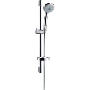 Hansgrohe Croma 100 Brauseset mit Brausestange, Seifenschale, Chrom-Optik.