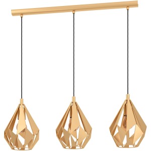 Eglo Carlton Pendelleuchte, 3-flammig, Gold, Vintage-Design mit geometrischen Lampenschirmen.