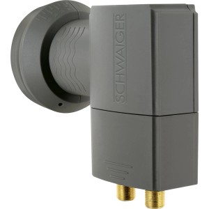 Schwaiger Sun Protect Twin LNB in Anthrazit für SAT Anlagen, hitzebeständig und mit vergoldeten Anschlüssen.