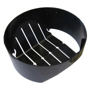 Haemmerlin Bauschuttbremser aus schwarzem Kunststoff für Schuttrutschen, zur Staub- und Lärmreduzierung.