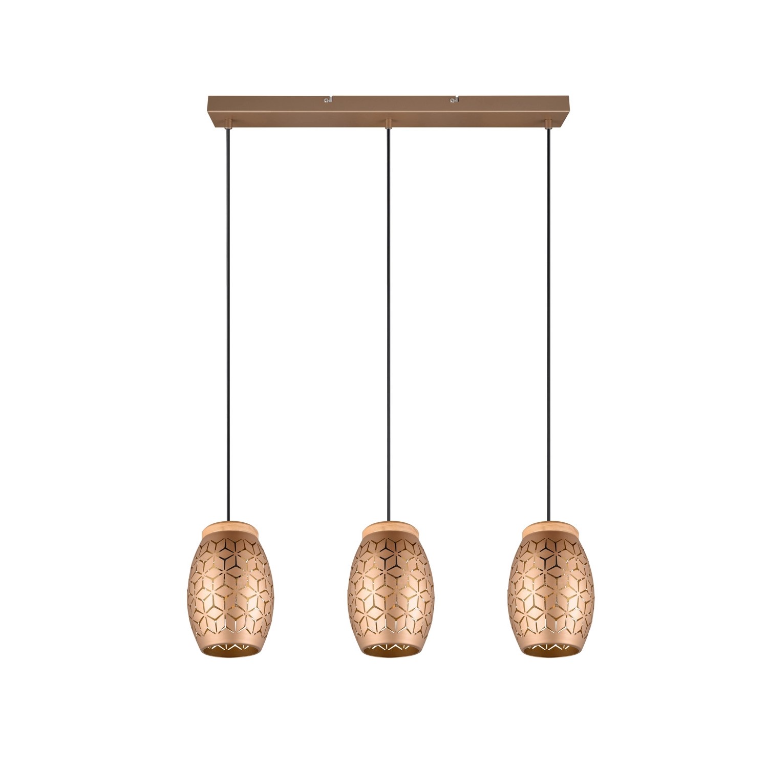 Dreiflammige Pendelleuchte Bidar in Coffee mit dekorativem Muster für Wohnräume.