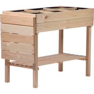 Frühbeet Tisch mit Ablage Größe L aus hellem Holz für Garten, Terrasse oder Balkon.