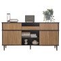 okwish Kommode mit Schiebetüren Schublade Wohnzimmer 160x40x80cm Eiche Schwarz_9