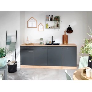 Respekta Unterschrank Merle 50 cm in Grau, Teil einer Küchenzeile mit hellem Holzdekor.