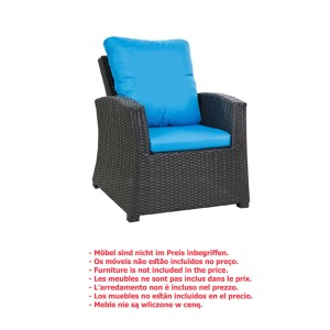 Blaues Sitzkissen-Set für Polyrattan-Sessel, bestehend aus Sitz- und Rückenkissen.