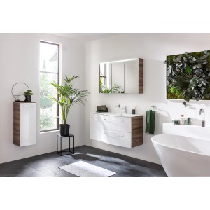 Fackelmann Waschtisch-Unterschrank Verona, 80 cm, Nussbaum/Weiß Hochglanz im Badezimmer.