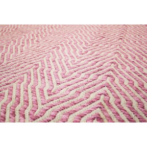 Handgefertigter Wollteppich Melrose in Pink mit Zickzackmuster, 80x150 cm.