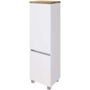 Held Möbel Midischrank Ferrara, 40 cm, matt Weiß/Wotaneiche, Bad-Hängeschrank mit zwei Türen.