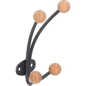 Siro Garderobenhaken 1292, umbragrau/Ahorn, Metall mit Holzkugeln.