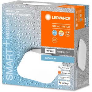 Verpackung der Ledvance Smart+ WiFi Wandleuchte Orbis Aqua, geeignet für Bad- und Feuchträume.