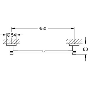 Technische Zeichnung: Grohe Essentials Badetuchhalter, Hard Graphite, 450mm, Maße.