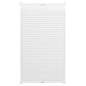 Weißes Gardinia Easy Fix Plissee 90x210 cm mit zwei Bedienschienen für Fenster.