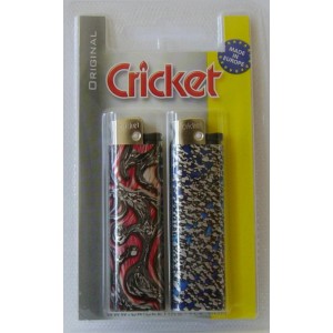 Cricket Feuerzeug New Look, 2er-Pack mit verschiedenen Motiven, ideal für Grillanzünder.