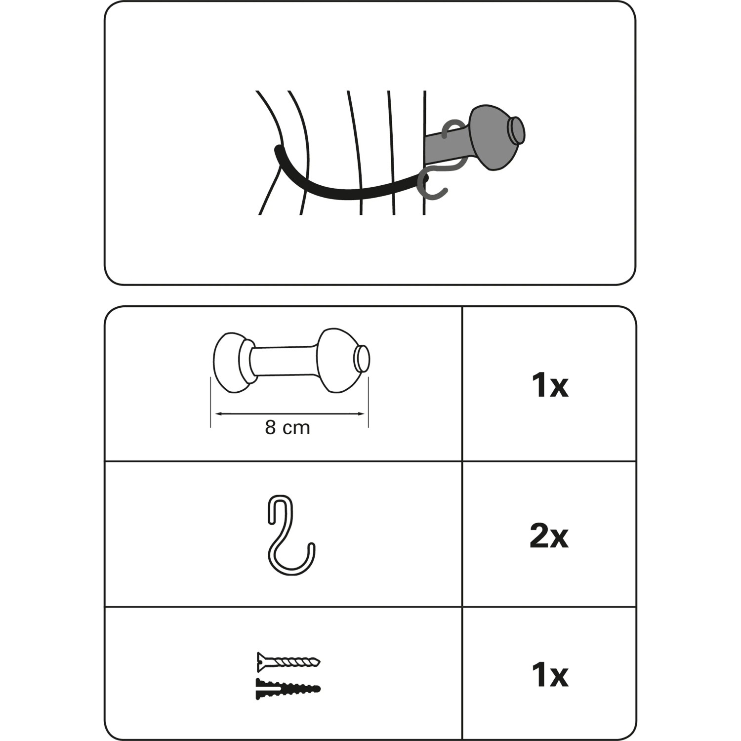 Gardinia Schalhalter Lugano Natur 8 cm mit Haken und Befestigungsmaterial für Stilgarnituren.