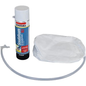 Bette Unterschäumungs-Set mit Schaumdose, Schlauch und Auffangsack für Badewannen und Duschwannen.