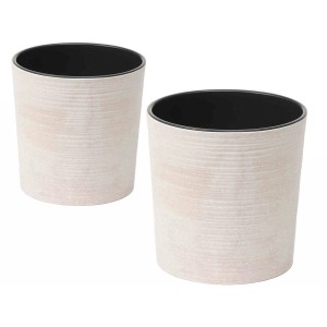 Siena Garden Pflanzgefäß Eco Lens, 2er Set, weiß, mit Rillenoptik und schwarzem Innenrand.