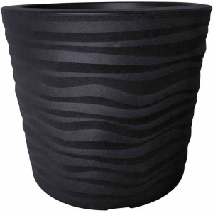 Schwarzes Siena Garden Pflanzgefäß Eco Madrid mit 3D-Wellenmuster, Ø 50 cm.