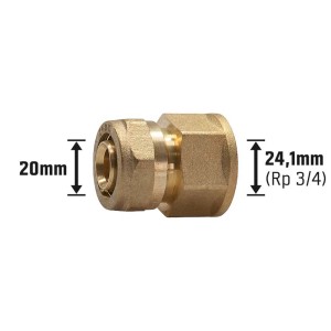 Messing Klemm-Übergangskupplung, 20 mm x 24,1 mm (Rp 3/4), für Heizung und Sanitär.