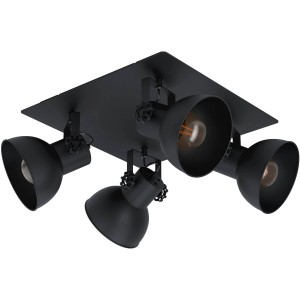 Schwarze Eglo Spotleuchte Barnstaple mit 4 Lampen (E27, max. 40W) im Industrial Design.