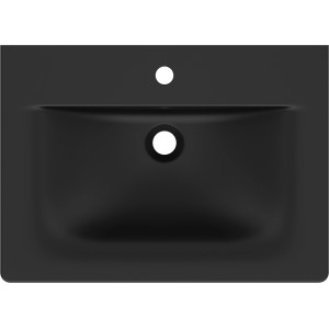 Schwarzer Ideal Standard Möbelwaschtisch Connect Air, 64 cm, mit Hahnloch und Überlauf.