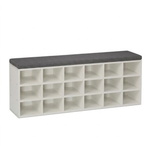 Relaxdays Schuhbank MDF Weiß Grau Gepolstert 15 Fächer 50 cm x 105 cm x 30,5 cm 22 kg