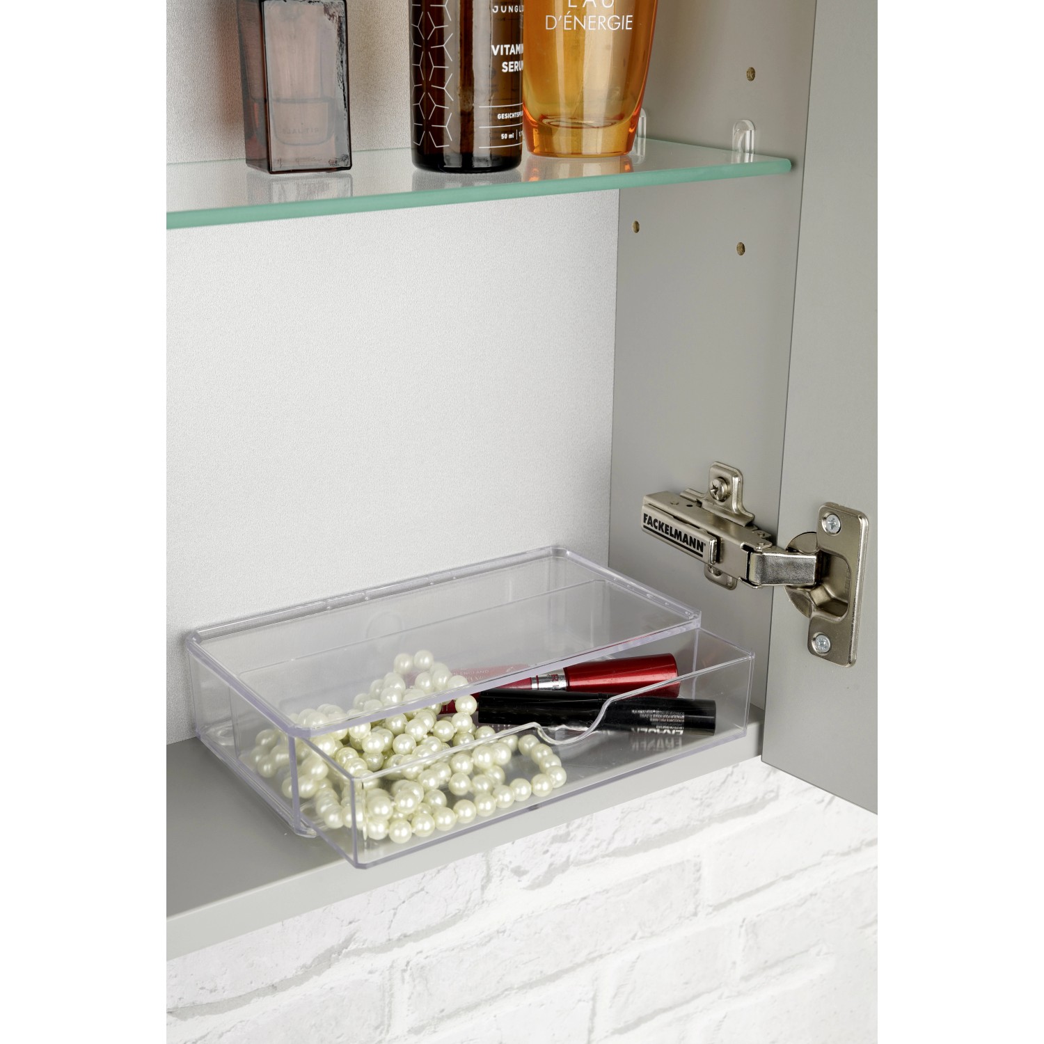 Fackelmann Minischub-Organizer aus transparentem Kunststoff im Badmöbel.