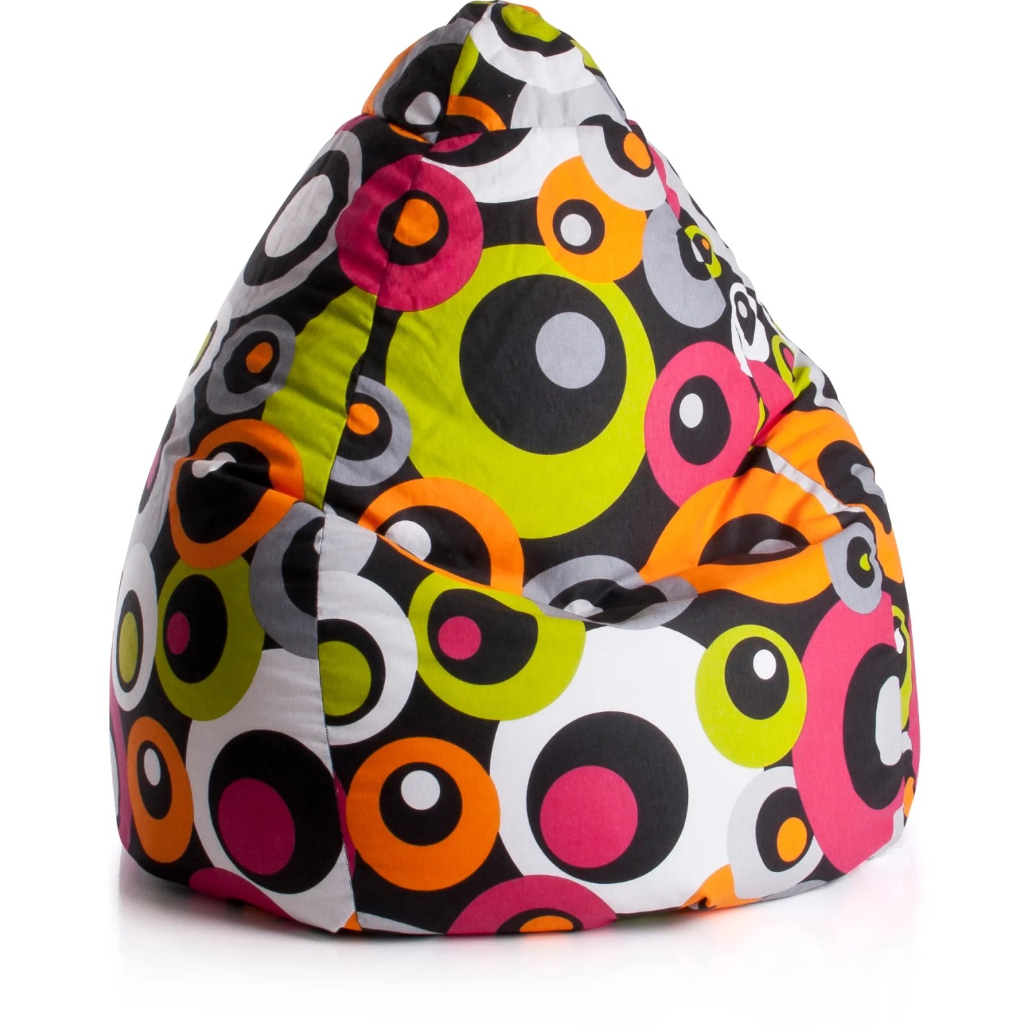 Sitting Point Sitzsack Malibu, 220 l, mit buntem Kreismuster in Orange, Pink, Grün und Schwarz.
