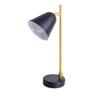 Schwarze Näve Tischleuchte Triton mit goldenem Gestell, 42,5 cm hoch. Design-Tischlampe für den Schreibtisch.