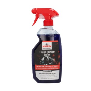 NIGRIN Felgenreiniger EvoTec 500ml für Autopflege: Reiniger in Sprühflasche mit rotem Sprühkopf.