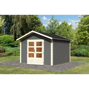 Karibu Holz-Gartenhaus Tessin 2 Terragrau 300 x 300 cm mit Boden & Dachschindeln