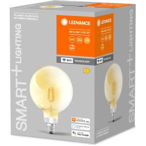 Ledvance Smart+ Filament Globe E27, 6W, Gold. Dimmbares LED Leuchtmittel mit WiFi Funktion.